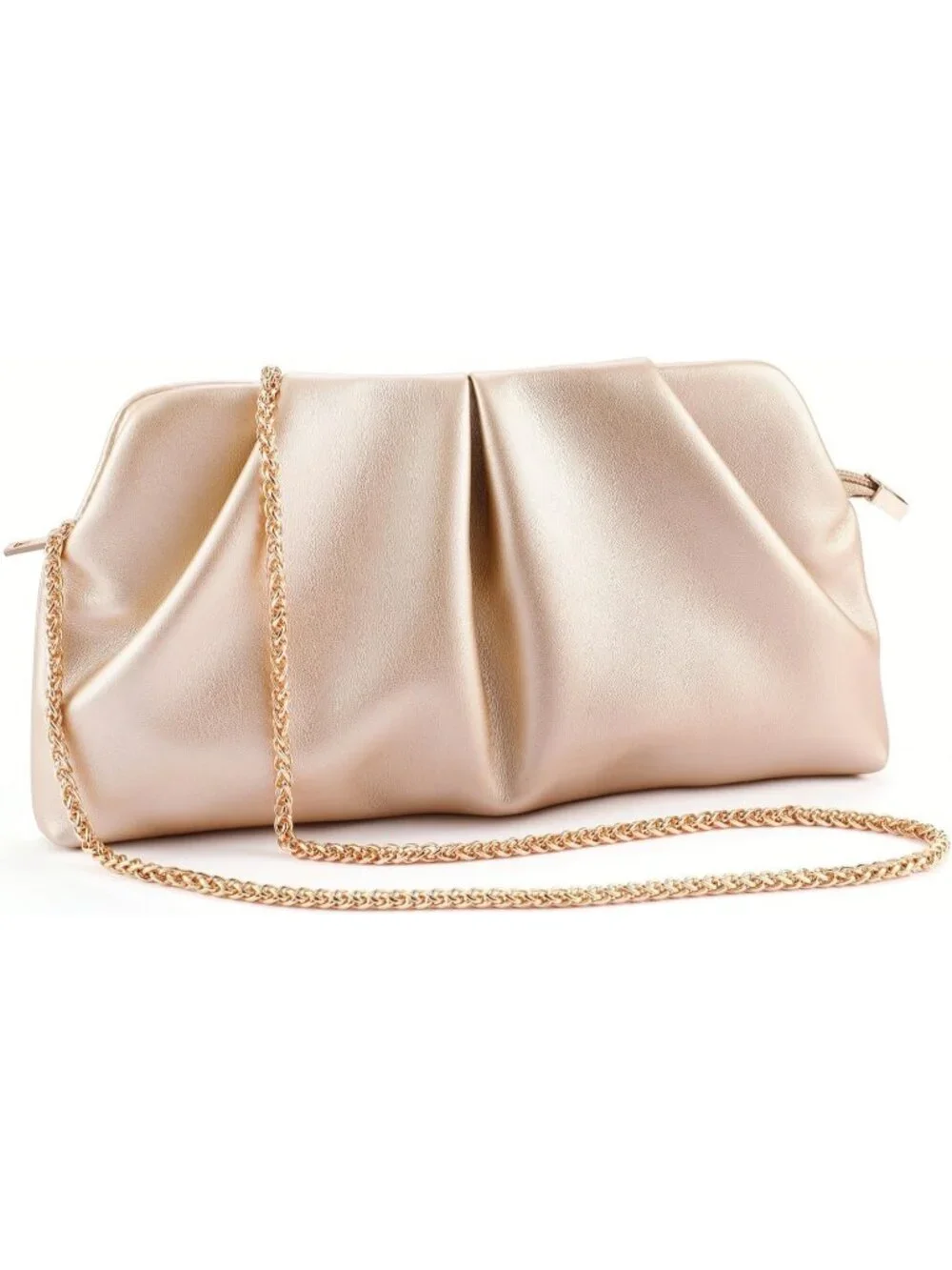 Women's Rose Gold Pleated Pu Clutch Purse For Dressy With Chain Formal Handbag